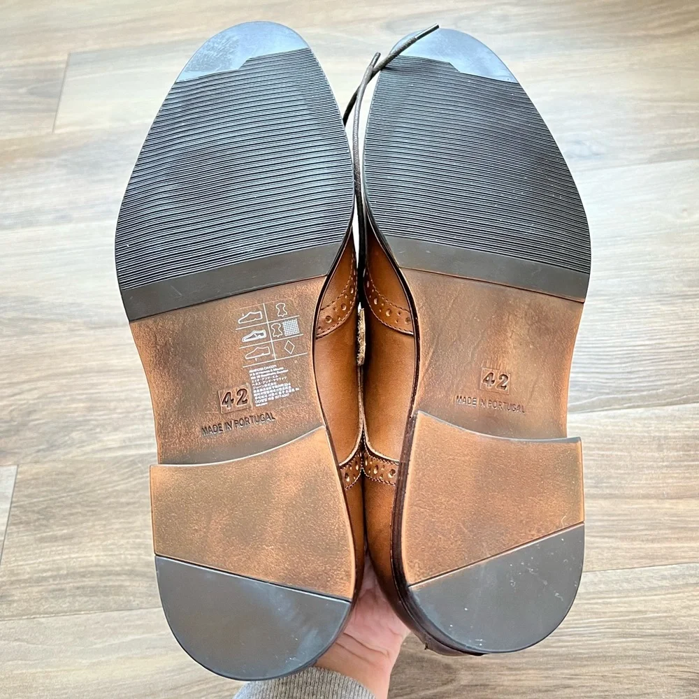 NWT H&M Real Leather Men’s Dress Shoes Size 42 EU Men’s 9 Cognac Brown Lace Up - Picture 2 of 8